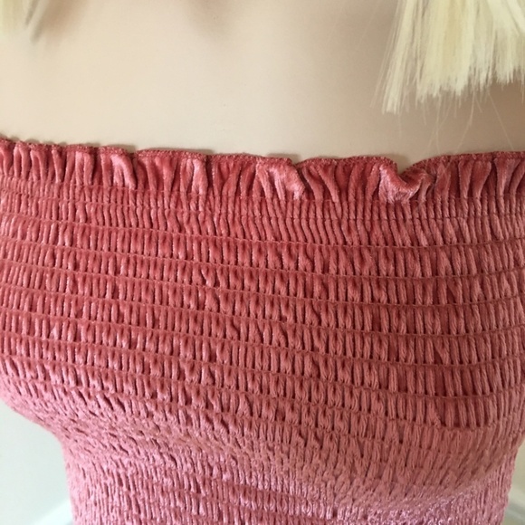 Hollister Shirred Smocked Crop Tube Top Tank Ruffles and Velvet Pullover - Picture 3 of 14